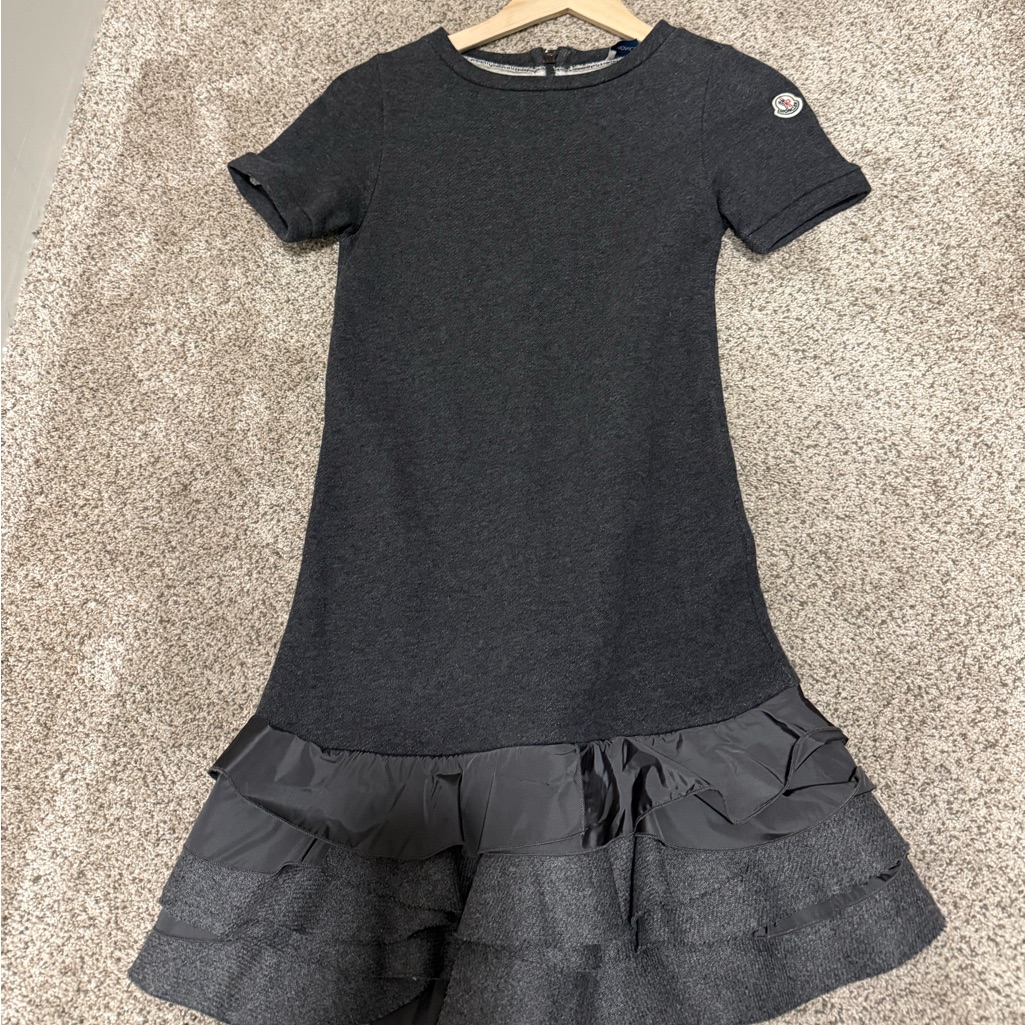 Moncler Charcoal Knit Dress With Ruffle Hem